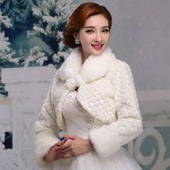 KAKA(TM) Gorgeous Winter Bridal Wedding Dress Wrap Artificial Plush Shawl-Red N27