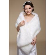 KAKA(TM) Gorgeous Winter Bridal Wedding Dress Wrap Artificial Plush Shawl-Red N29