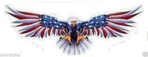 FLYING EAGLE WITH US FLAG ON WINGS HELMET STICKER BUMPER STICKER OPEN WINGS