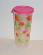 Tupperware 2 Quart Pitcher and Set of 4 16 Ounce Tumblers Spring Flowers Fuchsia Pink N2