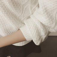 Spritech(TM) Fashion Korea Women's V-Neck Long Sleeve Knite Loose Fit Pullover Sweater White N8