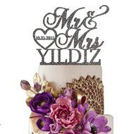 Sugar Yeti Made In USA Personalized Wedding Cake Topper Mr Heart Mrs With Date #32 Gold Mirror N2