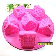 Pinkie Tm Silicone bakeware molds 6 small house / pastry/ jelly pudding / Soap / freezer /ice mold mould,moulds...