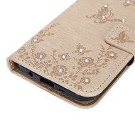 Galaxy Core Prime Wallet Case,PHEZEN Serect Garden Butterfly Flower Inlaid Shiny Glitter Diamond Pu Leather Flip...