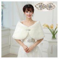 KAKA(TM) Gorgeous Winter Bridal Wedding Dress Wrap Artificial Plush Shawl-White N11
