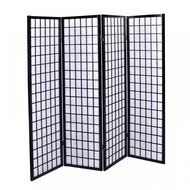 New Black 4 Panel Room Divider Screen Oriental Style Shoji Solid Wooden Screen N4