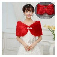 KAKA(TM) Gorgeous Winter Bridal Wedding Dress Wrap Artificial Plush Shawl-White N12