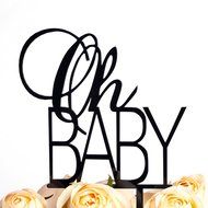 LOVENJOY Gift Box Pack Oh Baby Boy or Girl Monogram Baby Shower Decoration Cake Topper Black (4.5-inch)
