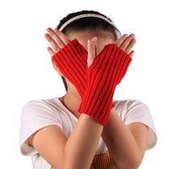 Morecome Fashion Women Girl Knitted Fringe Warm Gloves (Red)