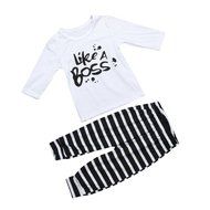 Clothes Set ,BeautyVan Kid Baby Girl Boy Set Clothes Letter Print Long Sleeve Shirt+ Stripe Pant Outfit (12M,... N3
