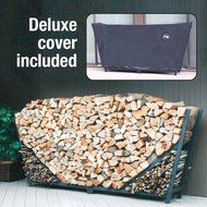 ShelterIt Slanted Firewood Log Rack with Kindling Wood Holder and Waterproof Cover, 8', Black