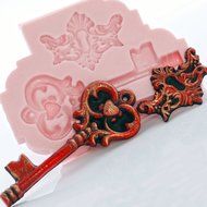 Romantic Skeleton Key Silicone Mold, Food Safe Wedding Cake Decorating with Fondant, Chocolate, Candy, Craft Mold...