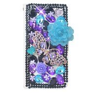 KAKA(TM) 3D Handmade Colorful Black Pulple Blue Rhinestone Crystal PU Leather Stand Folding Protective Case Big... N8
