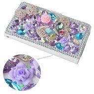 Spritech(TM) PU Leather Bling Phone Case for Samsung Galaxy Grand Prime G530 2015 Edition,Handmade Purple Crystal... N24