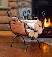 Folding Log Rack And Leather Firewood Sling