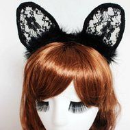 Spritech(TM) Women's Girls Fashion Lace Lone White Bunny Ears with Veil Hair Band Head Band for Catwalk Shows... N8