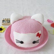 KAKA(TM) Girls Boys Cute Cat Shape Summer Hat Sun Protected Knit Cap For 2-7 Years Old Kids Pink N6