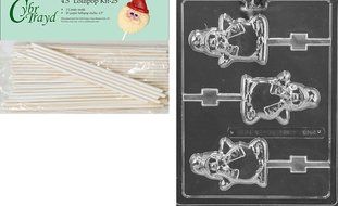 Cybrtrayd 00045St25-C464 Festive Penguin Lolly Christmas Chocolate/Candy Mold with 25 4.5-Inch Lollipop Sticks