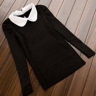 Spritech(TM) Fashion Women Thicken Basic Warm Crystal Pearl Doll Collar Long Puff Sleeve Slim Fit Velvet Sweater... N28