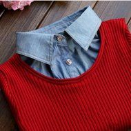 Spritech(TM) Fashion Women Thicken Basic Warm Crystal Pearl Doll Collar Long Puff Sleeve Slim Fit Velvet Sweater... N30