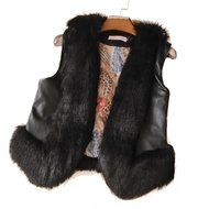 Spritech(TM) Women's Girls Fashion Winter Short Faux Fur Wool Vest PU Leather Jacket N5