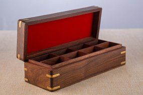 Rusticity Wood Tea Bag / Spice Storage Box with Lid and 9 pockets | Handmade | (9x6 in) N2