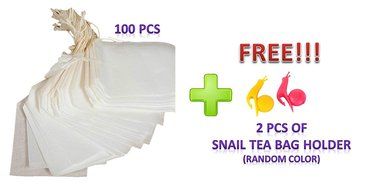 Tea Disposable Filter Bags Loose Drawstring Paper Empty Seal 100pcs String Bag with FREE 2pcs Of Silicone Tea...