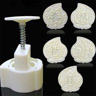 Jeteven Birthday Peach-shaped Moon Cake Mold Hand Pressure Mould with 5pcs Stamps Baking DIY Tool