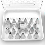 25-Piece Cake Decorating Kit Includes Reusable 15in Silicone Pastry Bag with Coupler and 21 Stainless Steel Icing...