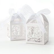 TOOGOO(R)50x Dragees Box Candy Heart White Bird Cage for Wedding Baptism