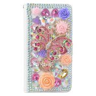 Spritech(TM) PU Leather Bling Phone Case For ZTE ZMAX Z970,Handmade Silver Crystal Rose Butterfly Accessary Design... N4