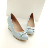 Spritech(TM) Women Girl Summer PU Leather Point Toe Bowknot Design Platform Wedges Shoes 37 Cream-colored N6