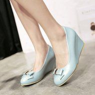 Spritech(TM) Women Girl Summer PU Leather Point Toe Bowknot Design Platform Wedges Shoes 37 Cream-colored N7