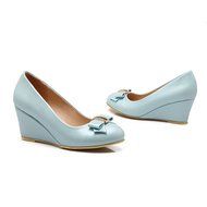 Spritech(TM) Women Girl Summer PU Leather Point Toe Bowknot Design Platform Wedges Shoes 37 Cream-colored N8