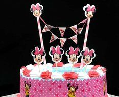 Minnie Birthday Party Cake Toppers Flags Banner Birthday Cake Flags Decoration