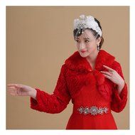 KAKA(TM) Gorgeous Winter Bridal Wedding Dress Wrap Artificial Plush Shawl-Red N32