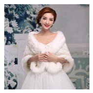 KAKA(TM) Gorgeous Winter Bridal Wedding Dress Wrap Artificial Plush Shawl-Red N35