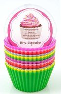 Silicone Baking Cups / Cupcake Liners - 12 Vibrant Muffin Molds in Storage Container - by Mrs. Cupcake