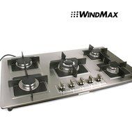 WindMax&reg; Hot 35.5" Stainless Steel Built-in 5 Burner Stoves LPG NG Gas Hob Fixed Cooktop Cooker N3
