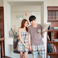 KAKA(TM) Girl Boy Summer Sleepwear Couples Sleeveless Homewear With Short Pants N3