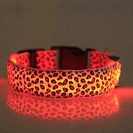 Evtech(tm) Leopard Print Night Safety Lead Collar Dog Cat Pet Adjustable Collar with Flash Light-up Yellow - S N5