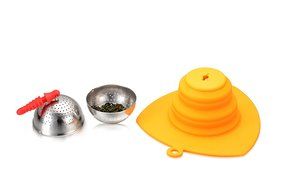 Hipo Design Height Adjustable Tea Ball Strainer- Foldable Silicone Q Cap alone as Coffee Dripper (orange)