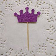DOOXOO Purple Crown cupcake toppers set of 24 - Prince baby shower - Princess baby shower