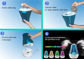 Ultrasonic Humidifier, 3L Cool Mist Humidifying with double-nozzle&nbsp;Whisper-quiet Operation, 7 Color LED Lights... N4