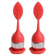 Silicone Tea Infuser Leaf Strainer Handle with with Drip Tray - Best for Loose Leaf or Herbal Tea (1, Blue) N3