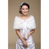 KAKA(TM) Gorgeous Winter Bridal Wedding Dress Wrap Artificial Plush Shawl-White N13