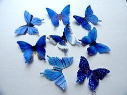 BLUE Small Assorted Set of 12 Edible Wafer Paper Butterflies &copy; 1.75&quot; Butterfly Cake and Cupcake Toppers, Decorations