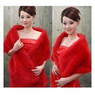 KAKA(TM) Gorgeous Winter Bridal Wedding Dress Wrap Artificial Plush Shawl-Red N43