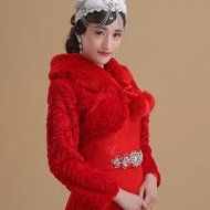 KAKA(TM) Gorgeous Winter Bridal Wedding Dress Wrap Artificial Plush Shawl-Red N44