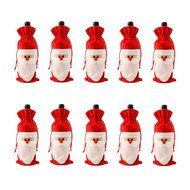 D-Foxes 10PC Santa Claus Christmas Drawstring Red Wine Bottle Cover Bags Dinner Party Table Decor Xmas Gift N3